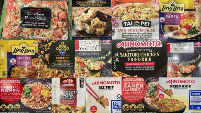 Hình ảnh các sản phẩm trong đợt thu hồi ngày 3/3 của công ty Ajinomoto Foods North America, trụ sở tại Portland, bang Oregon, Mỹ. Ảnh: USDA