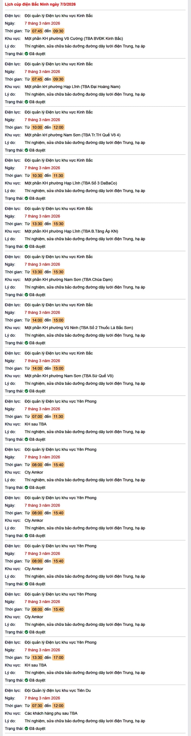 Tra cứu lịch cắt điện Bắc Ninh hôm nay Thứ 7 ngày 7/3/2026- Ảnh 1.