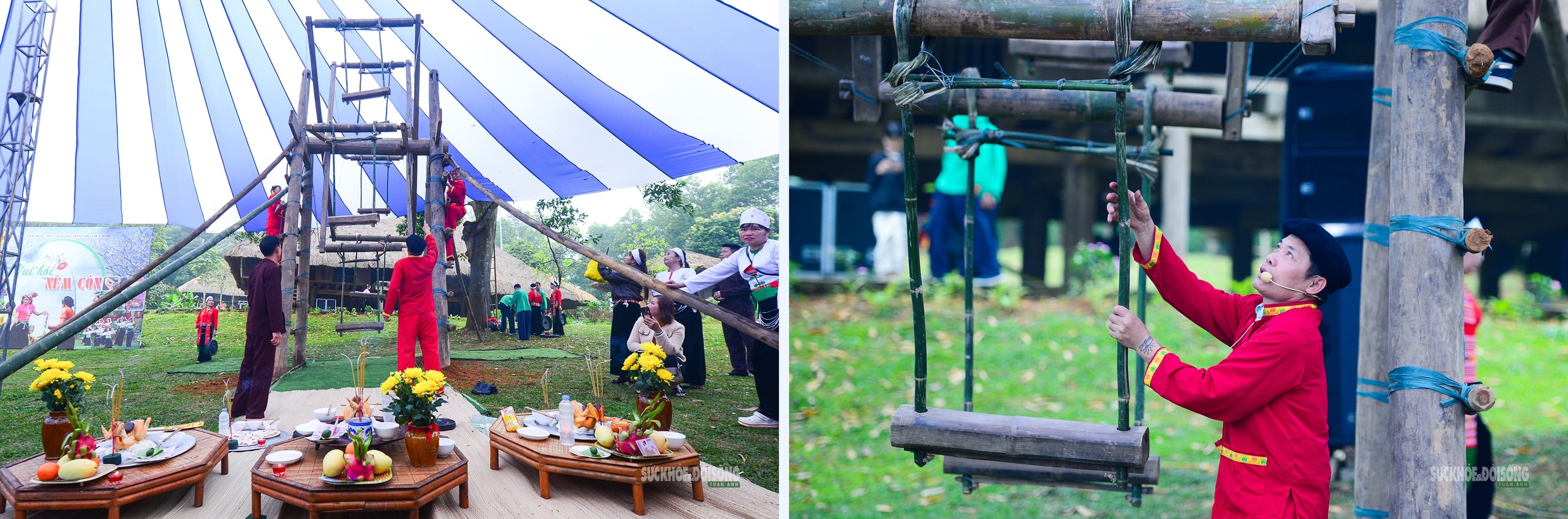 Phụ nữ Mường hào hứng trên cây đu khổng lồ giữa Làng Văn hóa- Ảnh 1.