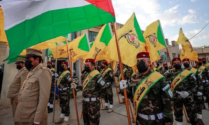 Các thành viên Kataeb Hezbollah, lực lượng thuộc IRI, tại Baghdad, Iraq, tháng 11/2023. Ảnh: AFP