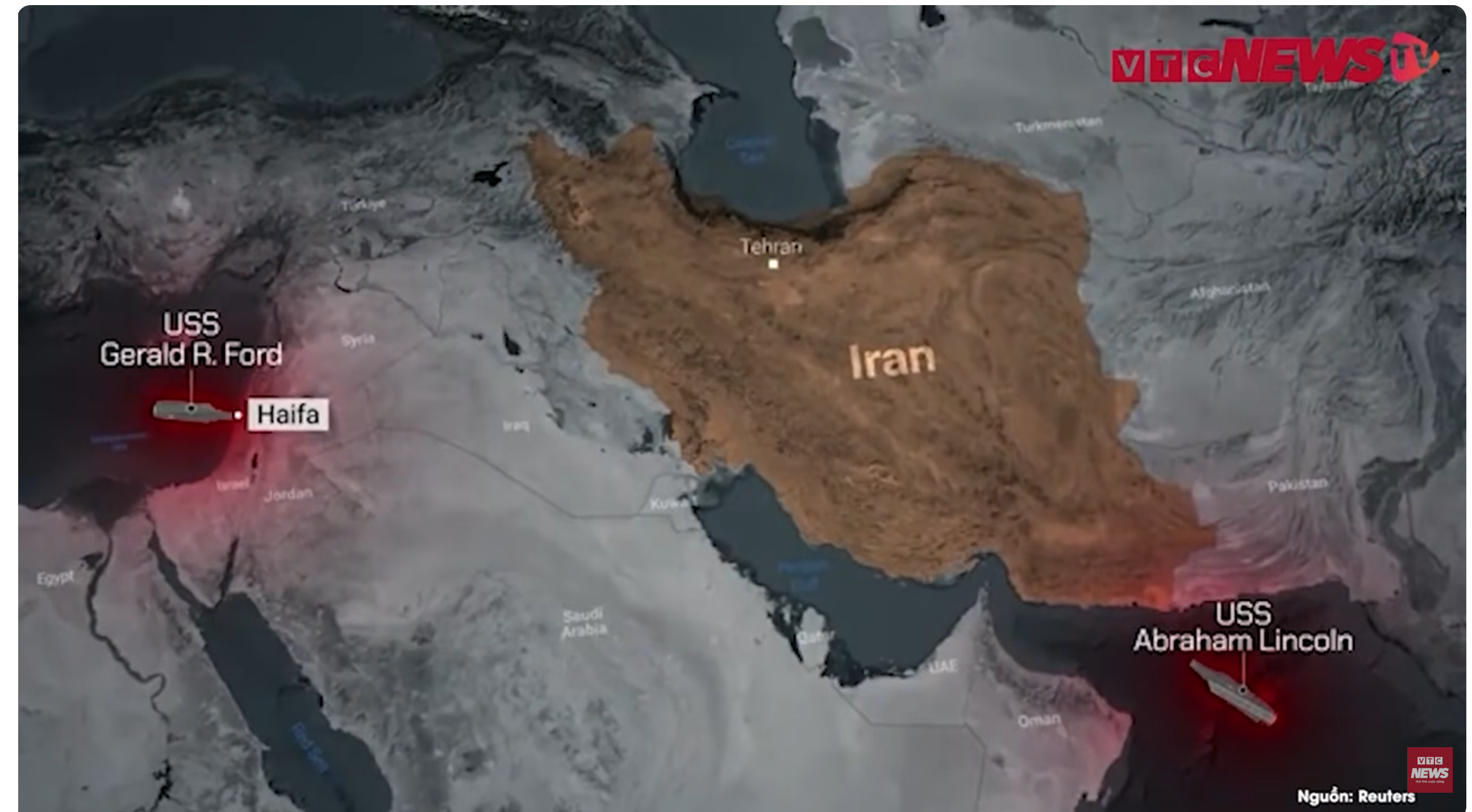 Vị trí 2 tàu sân bay của Mỹ ở Trung Đông.