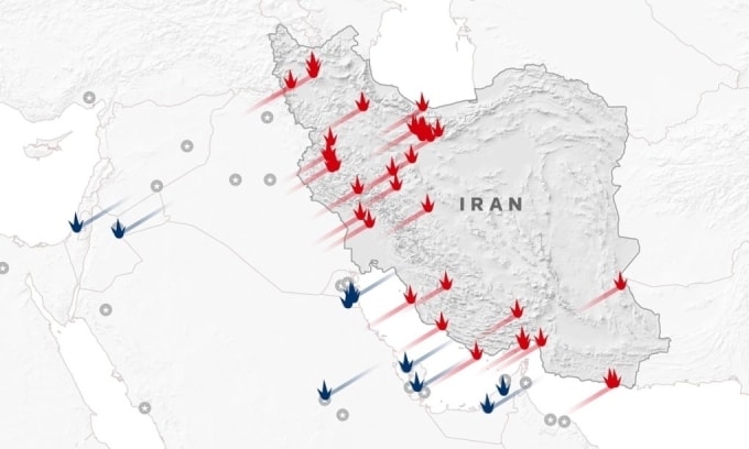 Loạt đòn tập kích qua lại trong chiến sự Iran. Bấm vào để xem chi tiết