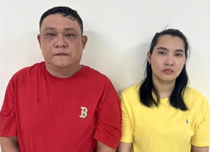 Phan Anh Duy và Phạm Thị Như Quỳnh tại cơ quan điều tra. Ảnh: Công an TP HCM