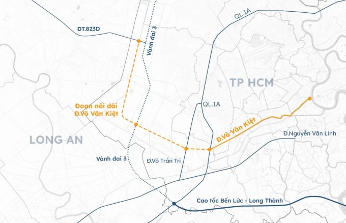 Dự án nối dài đại lộ Võ Văn Kiệt. Đồ họa: Hoàng Khánh