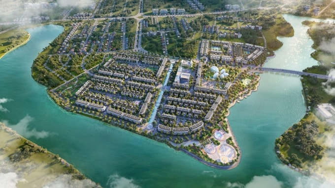 Phối cảnh không gian xanh với diện tích cây và mặt nước lớn của Pearl Rivera Hà Nội. Ảnh: