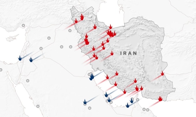 Các địa điểm bị tập kích trong xung đột ở Trung Đông. Bấm vào ảnh để xem chi tiết