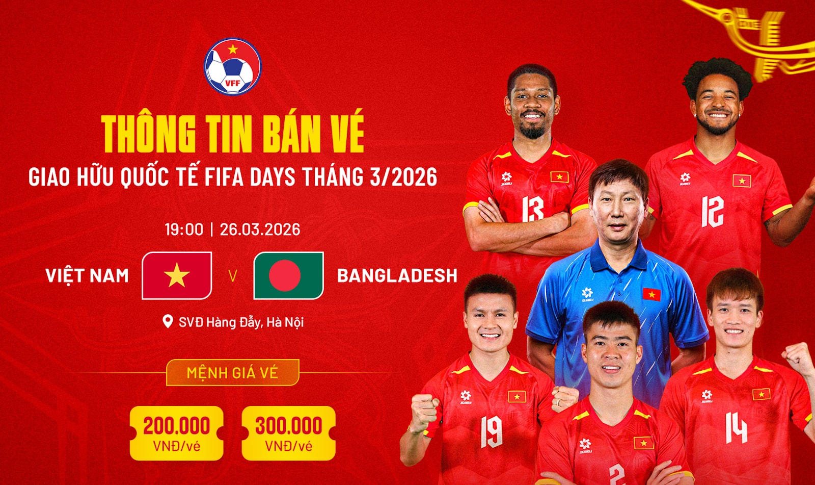 Vé xem trận đấu giữa Việt Nam và Bangladesh được phát hành.