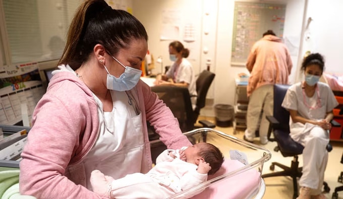 Trẻ sơ sinh tại một bệnh viện ở Pháp. Ảnh:WSJ
