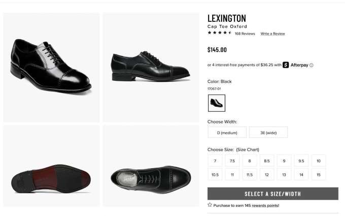 Một mẫu giày của thương hiệu Florsheim trên trang web. Ảnh: Florsheim