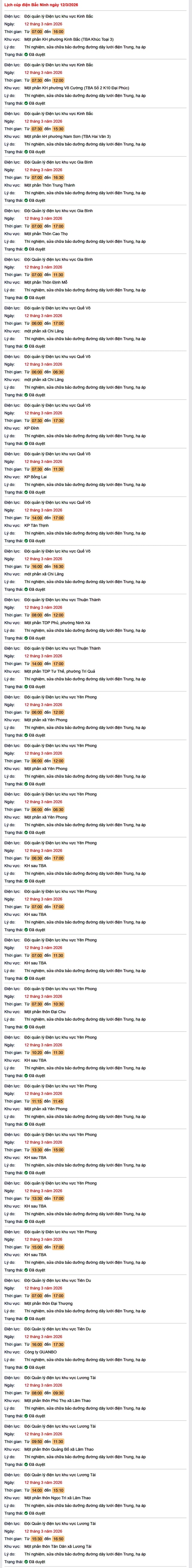 Tra cứu lịch cắt điện Bắc Ninh hôm nay Thứ 5 ngày 12/3/2026- Ảnh 1.