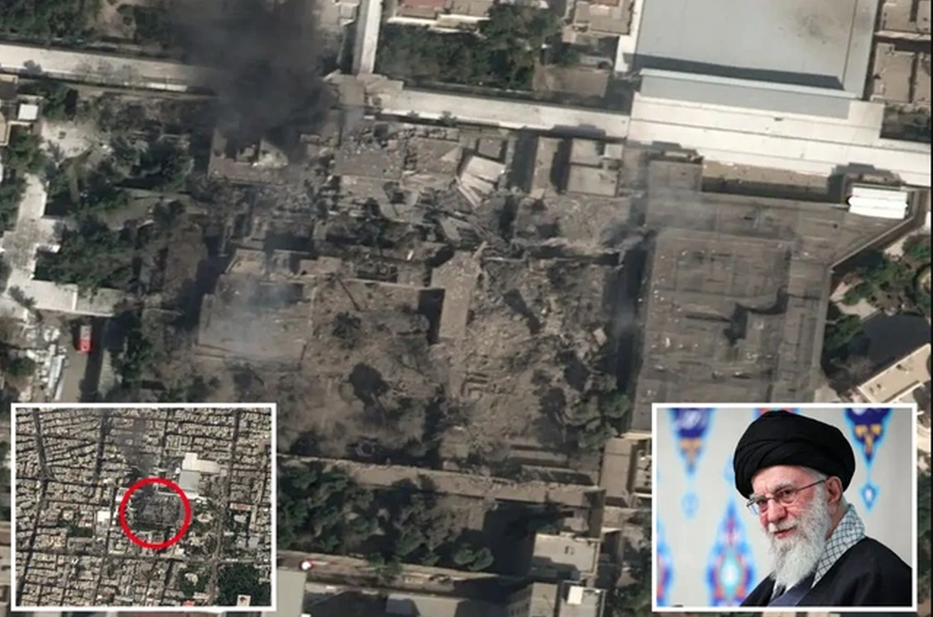 Ảnh vệ tinh cho thấy khu phức hợp của Lãnh tụ Tối cao Iran bị tấn công. (Ảnh: Reuters)