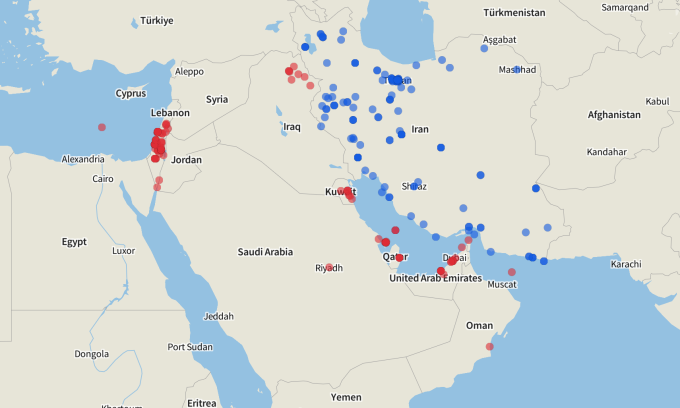 Các địa điểm bị tập kích trong xung đột tại Trung Đông. Bấm vào ảnh để xem chi tiết