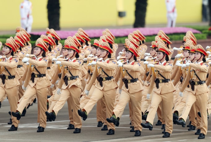 Lực lượng cảnh sát giao thông diễu binh qua quảng trường Ba Đình, ngày 2/9/2025. Ảnh: Đức Đồng