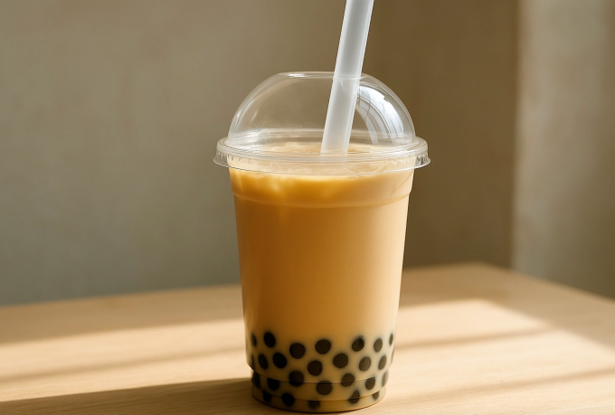 Trà sữa trân châu được làm từ trà, sữa, chất tạo ngọt và trân châu, thường chứa nhiều đường, calo. Ảnh được tạo bởi AI