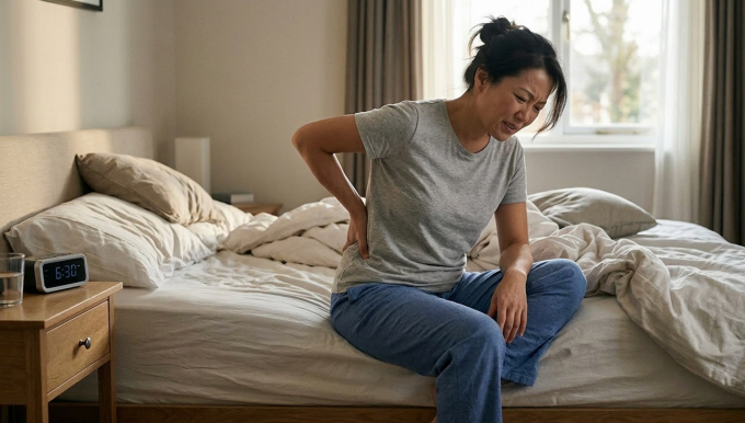 Tư thế ngủ sai hoặc nệm kém chất lượng là nguyên nhân phổ biến gây đau lưng sau khi ngủ dậy. Ảnh minh họa: AI
