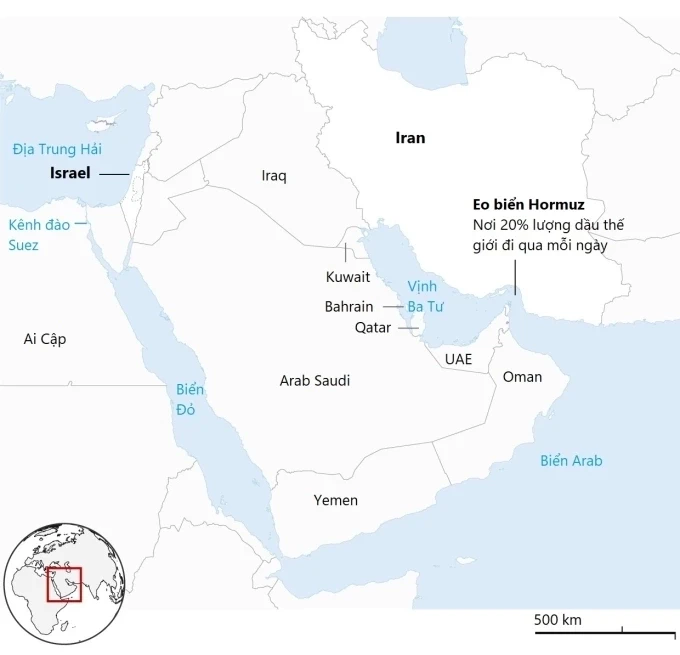 Vị trí Iran và các quốc gia khác tại khu vực Trung Đông. Đồ họa: Guardian