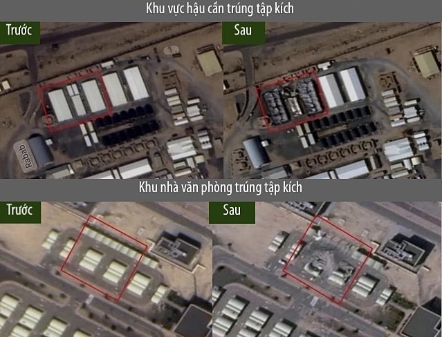 Các công trình tại căn cứ không quân Ali Al-Salem trúng tập kích. Ảnh: X/MenchOsint