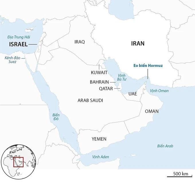 Vị trí eo biển Hormuz. Đồ họa: Guardian