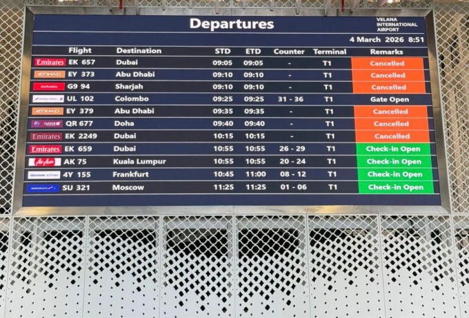 Các chuyến bay hôm 4/3 tại sân bay quốc tế Velana, Maldives đều bị hủy. Ảnh: CNN