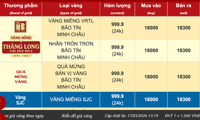 Giá vàng nhẫn trơn và vàng miếng SJC ngày 17 - 3 năm 2026 - Ảnh 3.