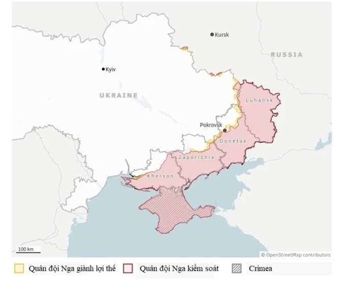 Các vùng lãnh thổ Nga kiểm soát tại Ukraine tính đến tháng 2/2026. Đồ họa: CBC