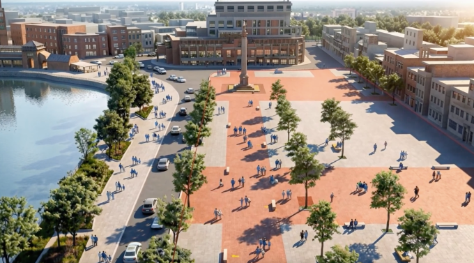 Phối cảnh định hướng cải tạo chỉnh trang Quảng trường Đông kinh Nghĩa thục trong đồ án quy hoạch tổng thể Thủ đô.