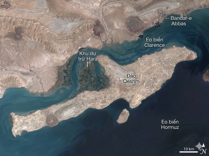 Vị trí đảo Qeshm của Iran. Đồ họa: NASA