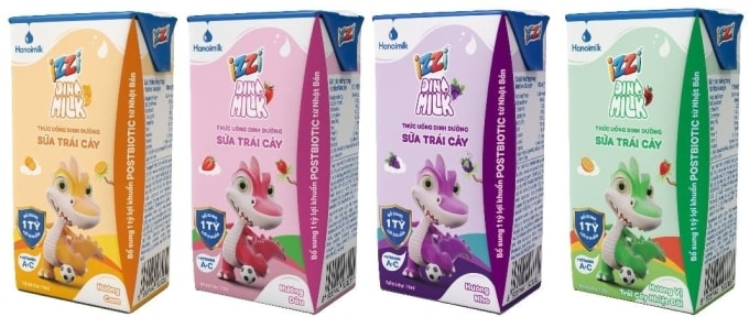 4 mẫu sản phẩm izzi Dinomilk. Ảnh: Hanoimilk