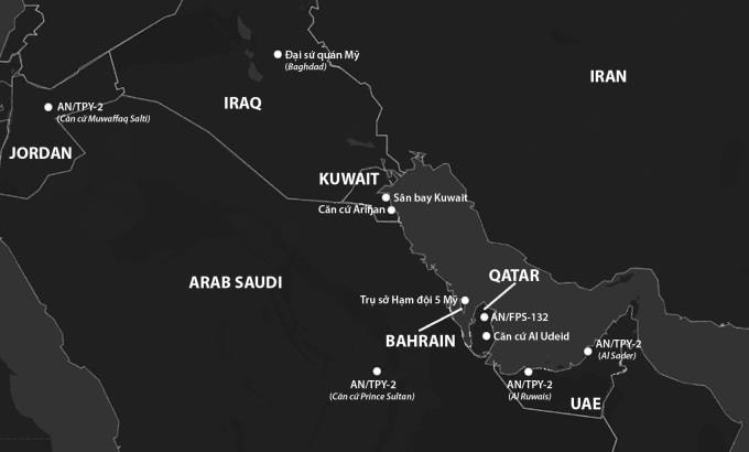 Vị trí radar của Mỹ và đồng minh bị Iran tập kích. Đồ họa: ABC News