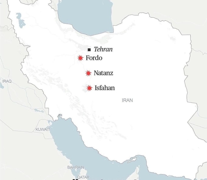 Vị trí cơ sở hạt nhân Natanz của Iran. Đồ họa: NBC