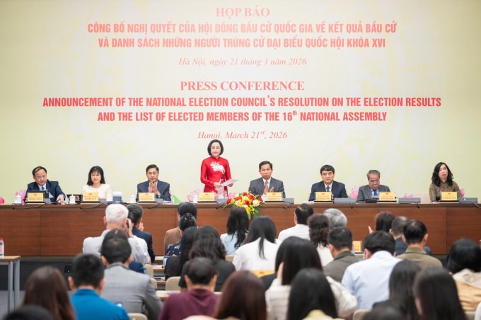 Văn phòng Quốc hội tổ chức họp báo công bố kết quả bầu cử đại biểu Quốc hội khóa 16. Ảnh: Phạm Thắng
