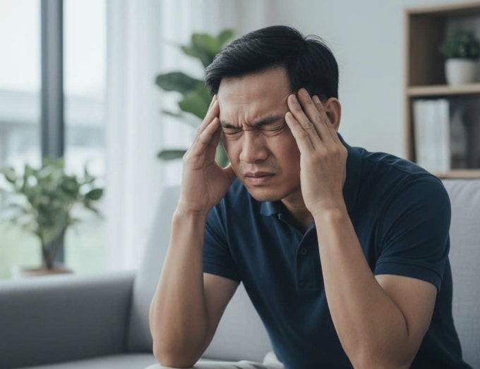 Đau đầu có thể là dấu hiệu của tăng huyết áp. Ảnh được tạo bởi AI