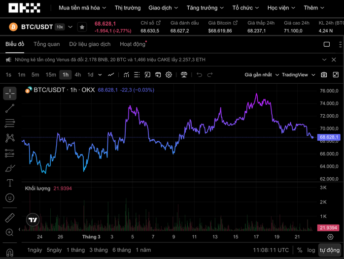 Thị trường tiền số hôm nay 22 - 3: Bitcoin bất ngờ đảo chiều trong bối cảnh căng thẳng - Ảnh 1.