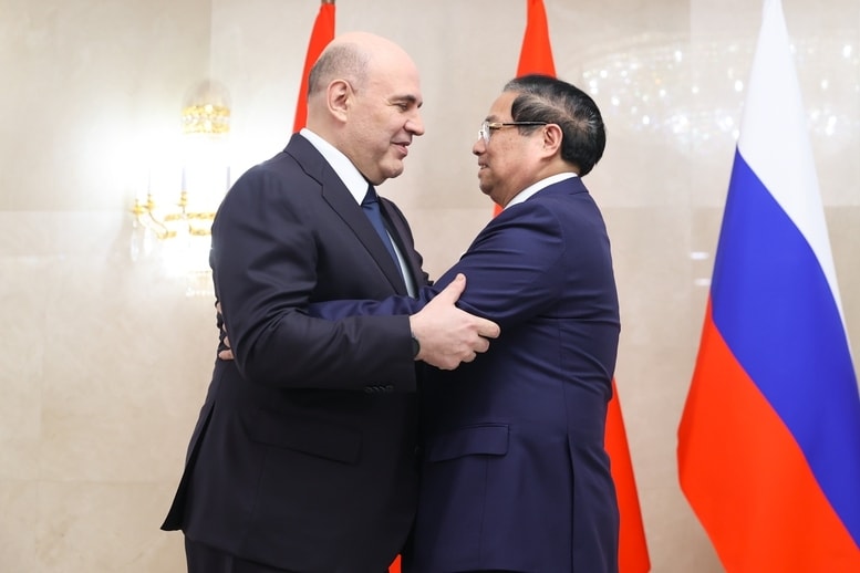 Thủ tướng Phạm Minh Chính và Thủ tướng Liên bang Nga Mikhail Mishustin. (Ảnh: VGP/Nhật Bắc)