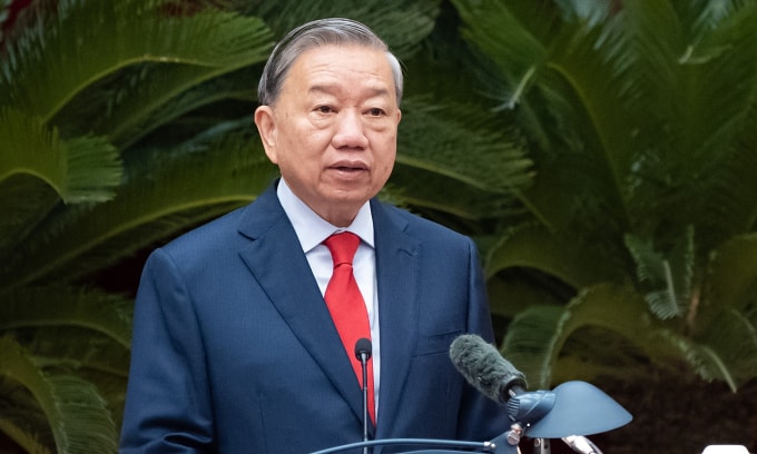 Tổng Bí thư Tô Lâm phát biểu khai mạc hội nghị Trung ương 2 khóa 14, sáng 23/3. Ảnh: Phạm Thắng