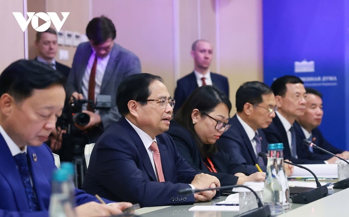 Thủ tướng Phạm Minh Chính và đoàn đại biểu Việt Nam tại cuộc hội kiến.