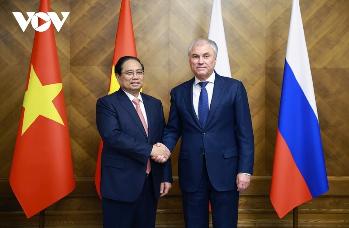 Thủ tướng Phạm Minh Chính hội kiến Chủ tịch Đuma Quốc gia Nga Vyacheslav Volodin