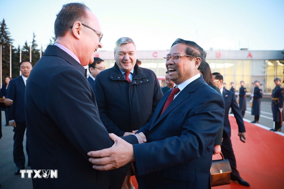 Lễ tiễn Thủ tướng Phạm Minh Chính tại sân bay Vnukovo 2, Thủ đô Moska. (Ảnh: Dương Giang)