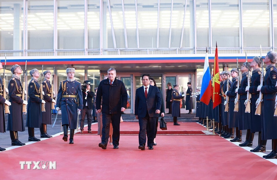 Lễ tiễn Thủ tướng Phạm Minh Chính tại sân bay Vnukovo 2, Thủ đô Moska. (Ảnh: Dương Giang)