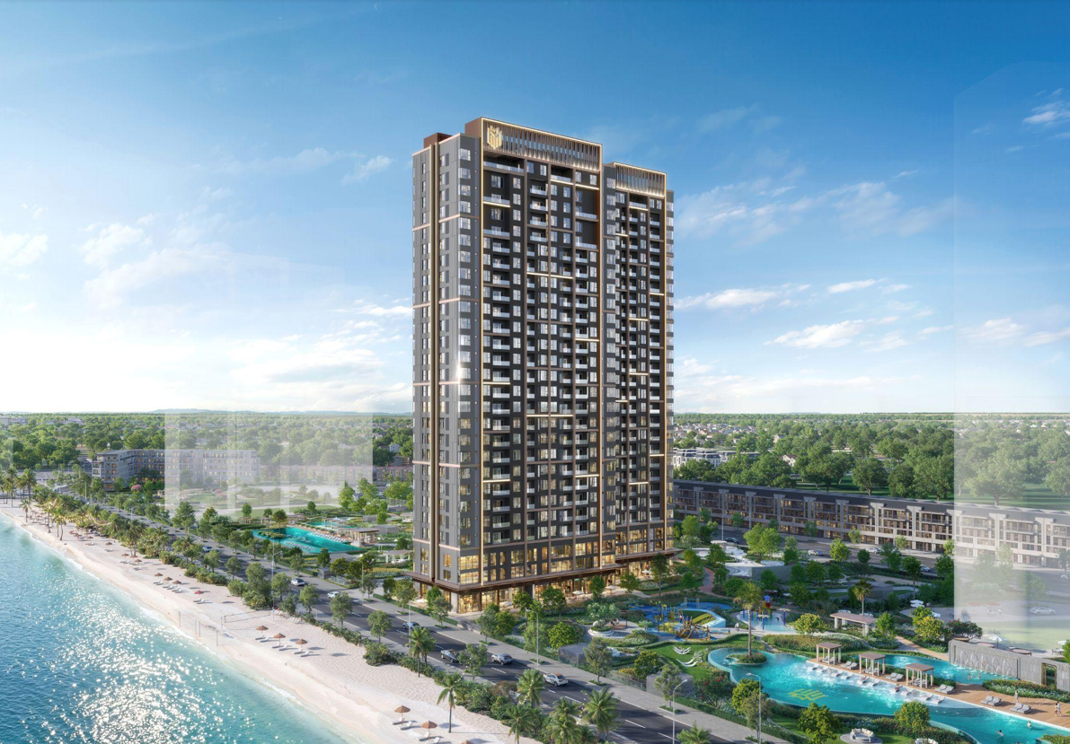 Tòa Z2 nổi bật giữa trái tim Masteri Grand Cost với tầm nhìn mở ra đa tầng sóng nước.