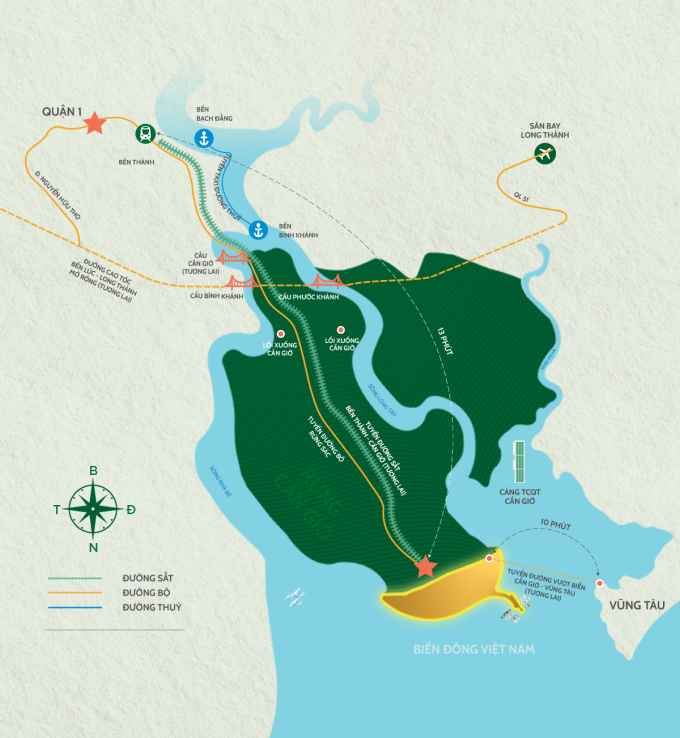 Các hạ tầng tương lai góp phần thay đổi diện mạo Cần Giờ. Ảnh phối cảnh: Vinhomes