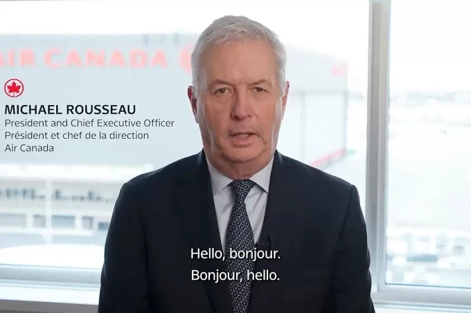 CEO Air Canada Michael Rousseau trong video chia buồn hôm 24/3. Video: X/Air Canada