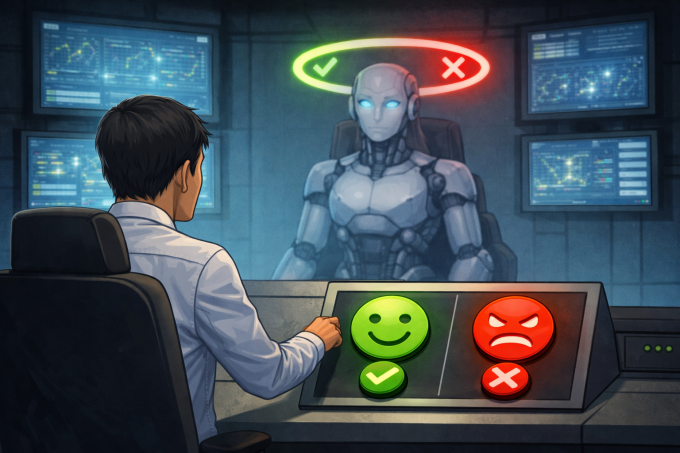 Minh họa một nhân viên văn phòng đang kiểm tra tính đúng sai cho AI. Ảnh: ChatGPT