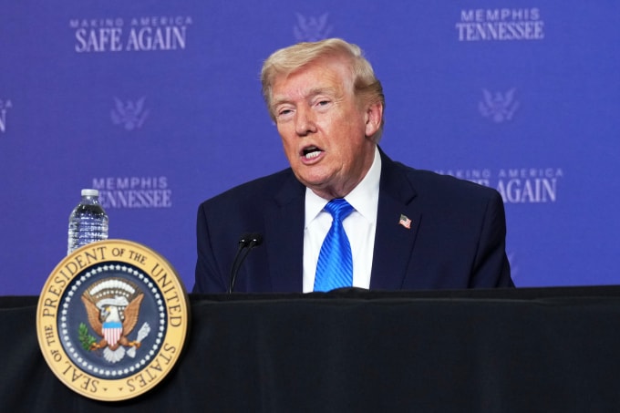 Tổng thống Donald Trump phát biểu tại Memphis, bang Tennessee ngày 23/3. Ảnh: AP