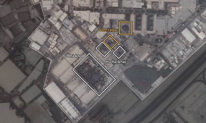 Thiệt hại tại căn cứ Hạm đội 5 hải quân Mỹ ở thủ đô Manama của Bahrain trong ảnh chụp hôm 1/3. Ảnh: Planet Labs