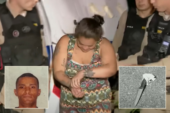 Erica Pereira da Silveria Vicente khi bị bắt vì tội sát hại Everton Amaro de Silva. Ảnh: LA Times