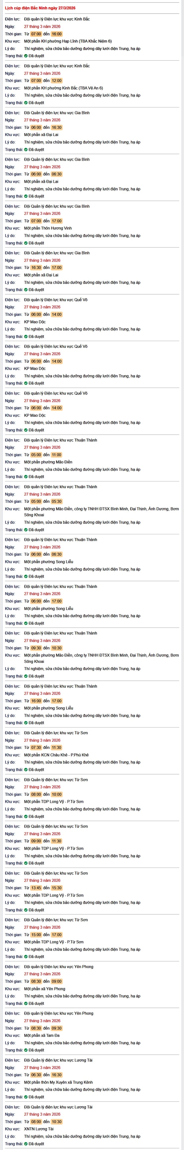 Tra cứu lịch cắt điện Bắc Ninh hôm nay Thứ 6 ngày 27/3/2026- Ảnh 1.
