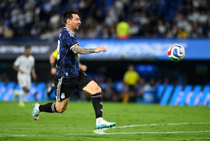 Messi thi đấu trong trận giao hữu Argentina 2-1 Mauritania tối 27/3. Ảnh: AFP
