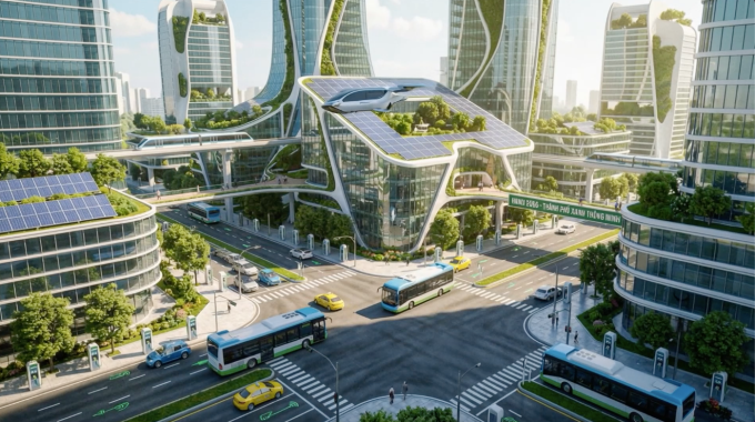 Phối cảnh khu vưc đô thị trong đồ án Quy hoạch tổng thể Thủ đô Hà Nội tầm nhìn 100 năm