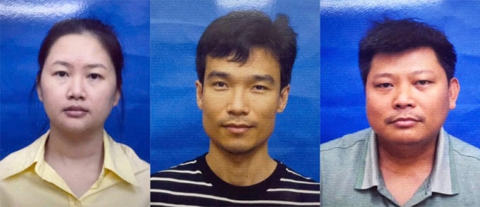 Ngô Thị Thảo, Trần Quang Chiến, và Vương Lê Vĩnh Nhân tại cơ quan điều tra. Ảnh:Bộ Công an
